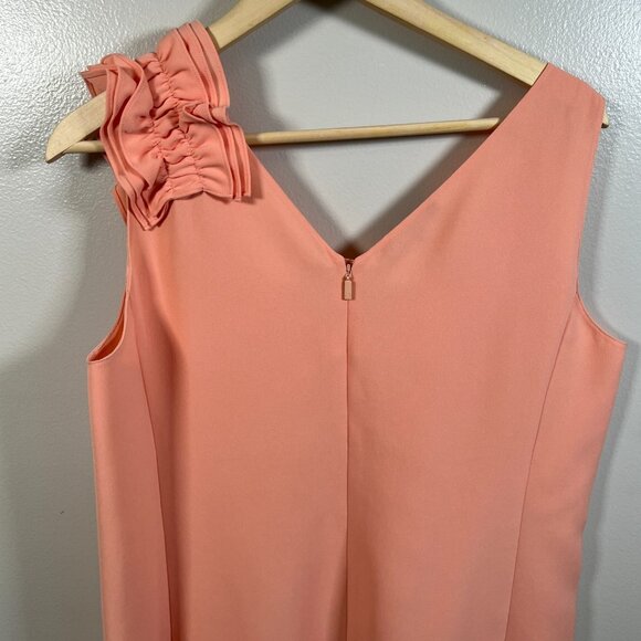 Lafayette 148 Laurie Ruffle Detail Shift Dress Size 14 Coral Event Wedding Guest - Picture 7 of 10